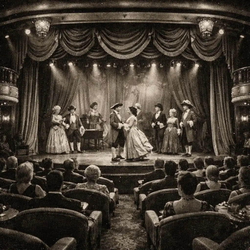 Scena teatralna na statku wycieczkowym podczas wieczornego przedstawienia